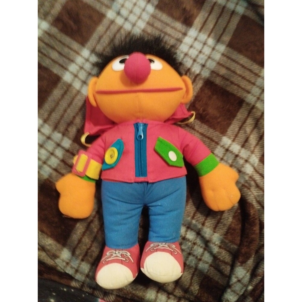 Vintage "Dress Me Up Ernie" w Hoodie Playskool 1990 Sesame Street 13” Plush Doll